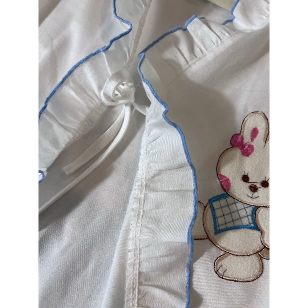 Vintage Bunny Ruffle Robe Housecoat Kawaii Cottagecore White Novelty Open Front - Picture 7 of 11